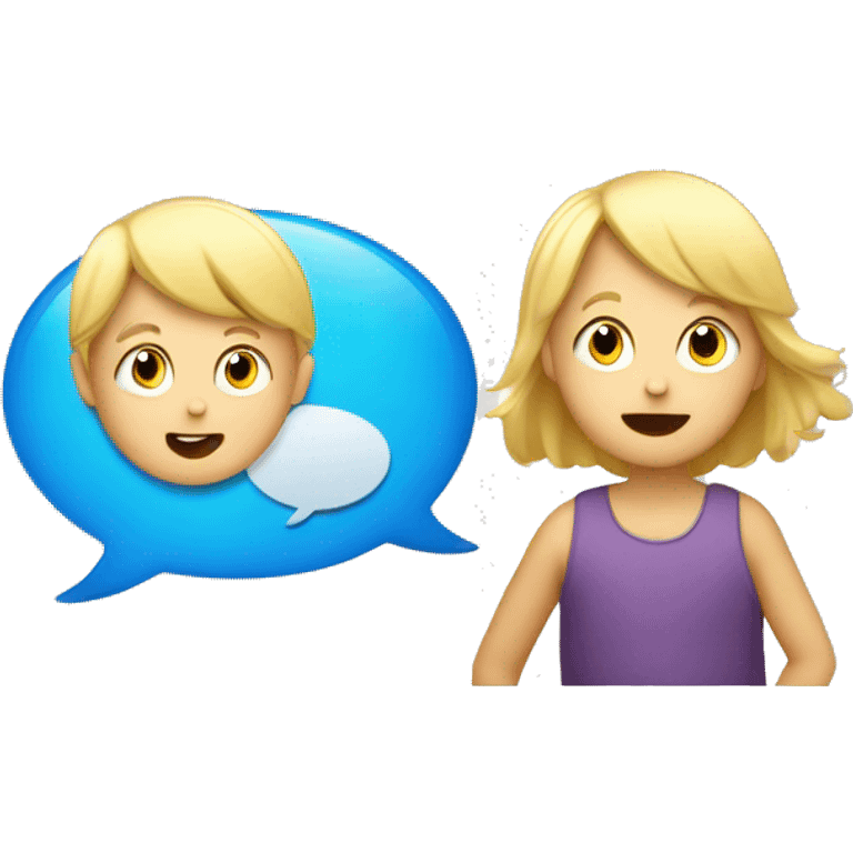 talking blond child with two speech bubbles near emoji