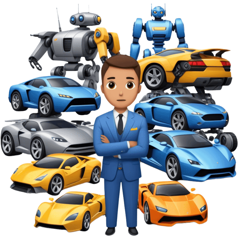 Branden Condy surrounded by robots and super cars  emoji