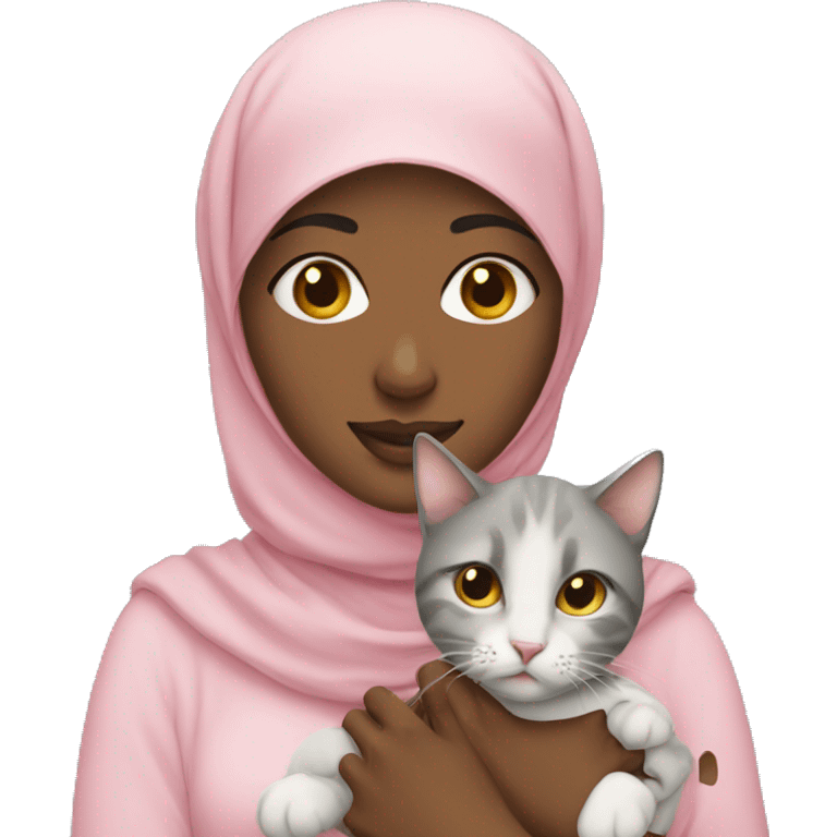 pretty woman with hijab holding a cat emoji