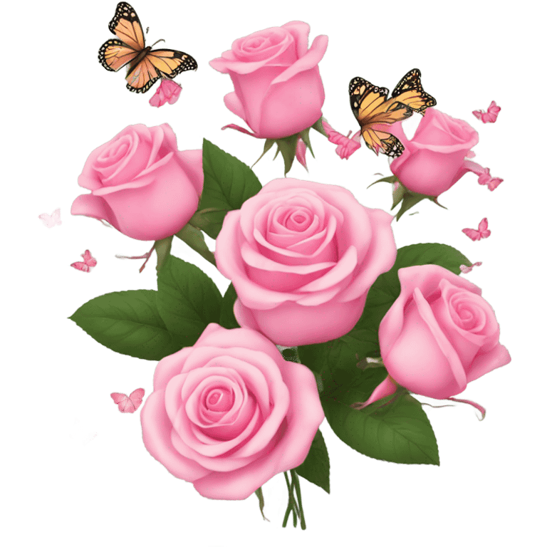 Pink Roses bouquet with butterflies emoji