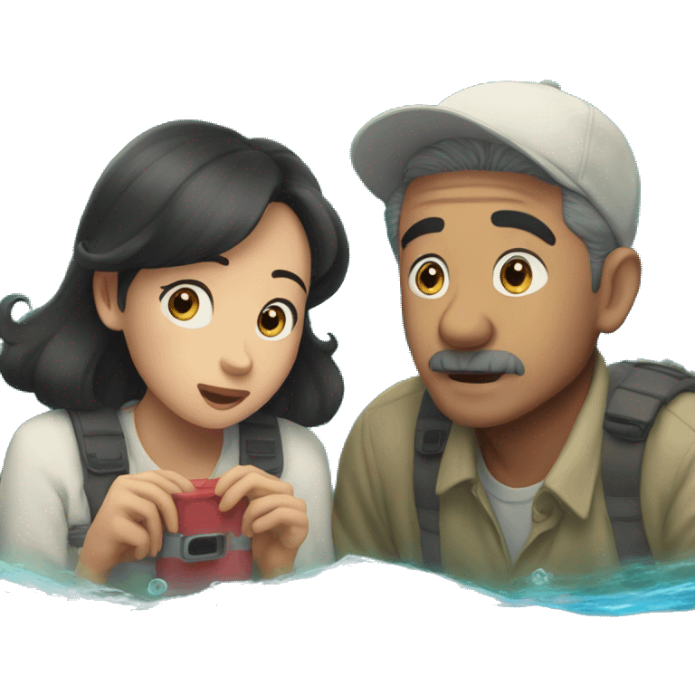 chino couple watching film ponyo underwater emoji