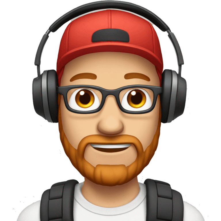 37 year old male, balding, with a snap back cap, red beard, headphones on emoji