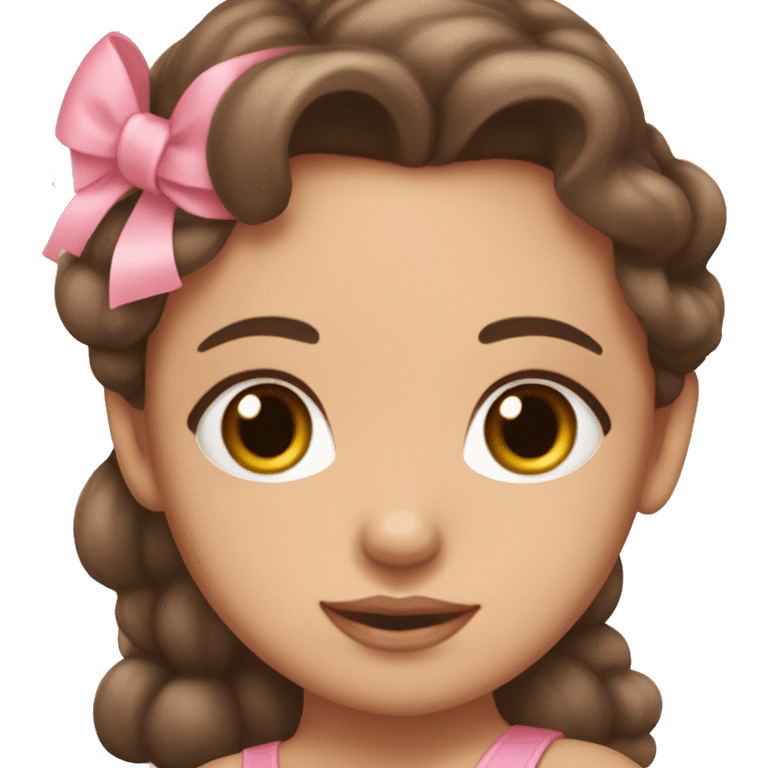 Brunnete hair girl with brown eyes and a baby pink bow in her hair emoji