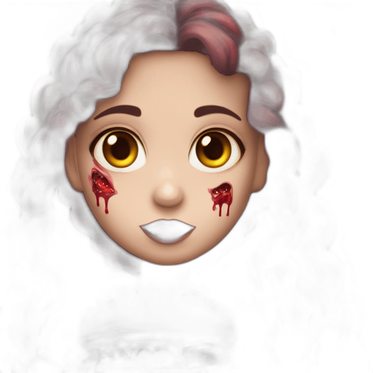 Niña zombie, ojos marrones, cabello color pelirojo y muy largo con trenzas, con una hamburguesa en la mano emoji