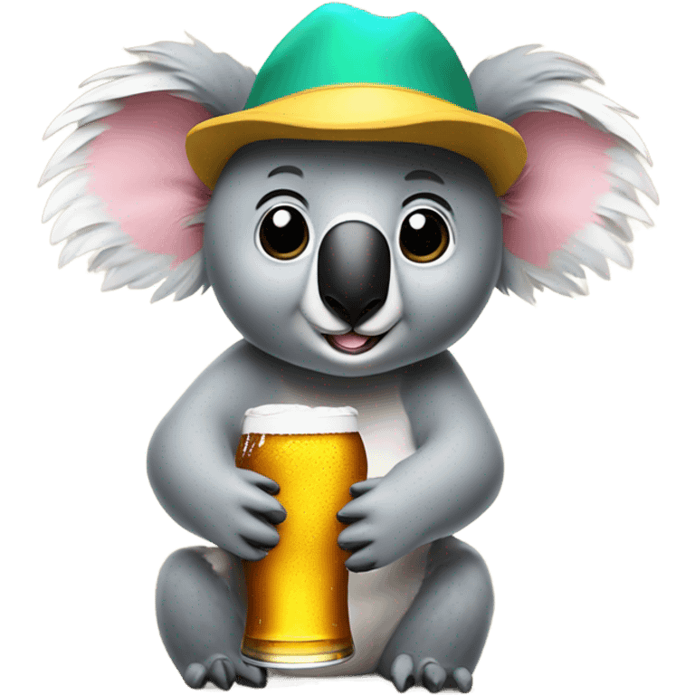 Koala with a 12 ounce beer in his hand wearing a propeller hat emoji