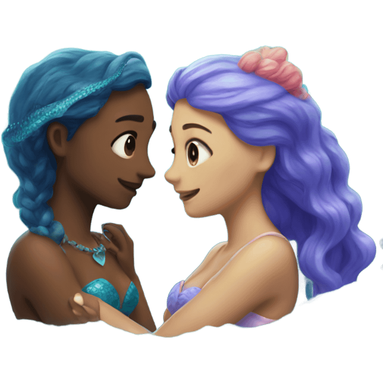 two mermaids in love and a heart emoji