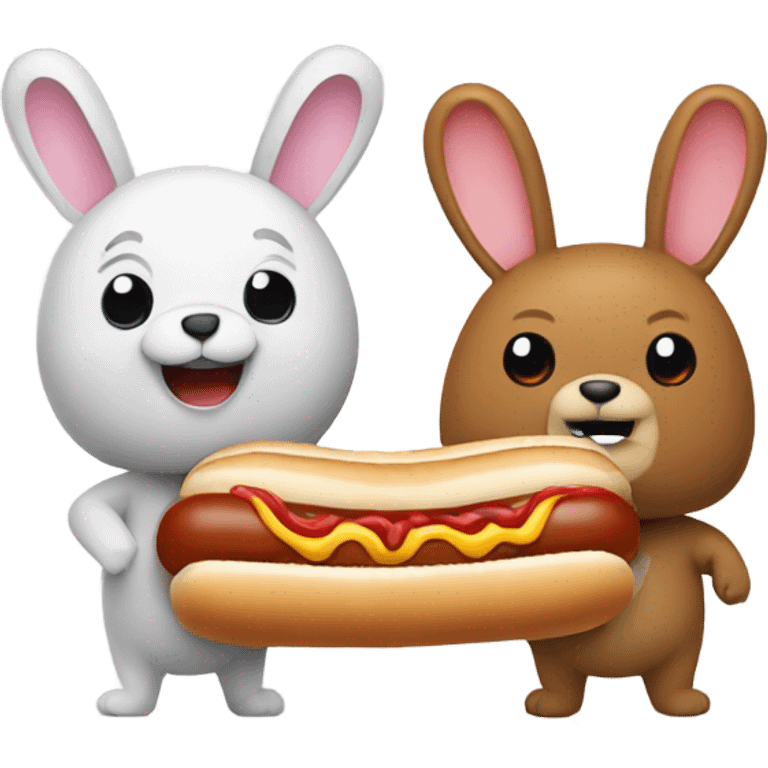 A bunny and a bear with a hot dog   emoji