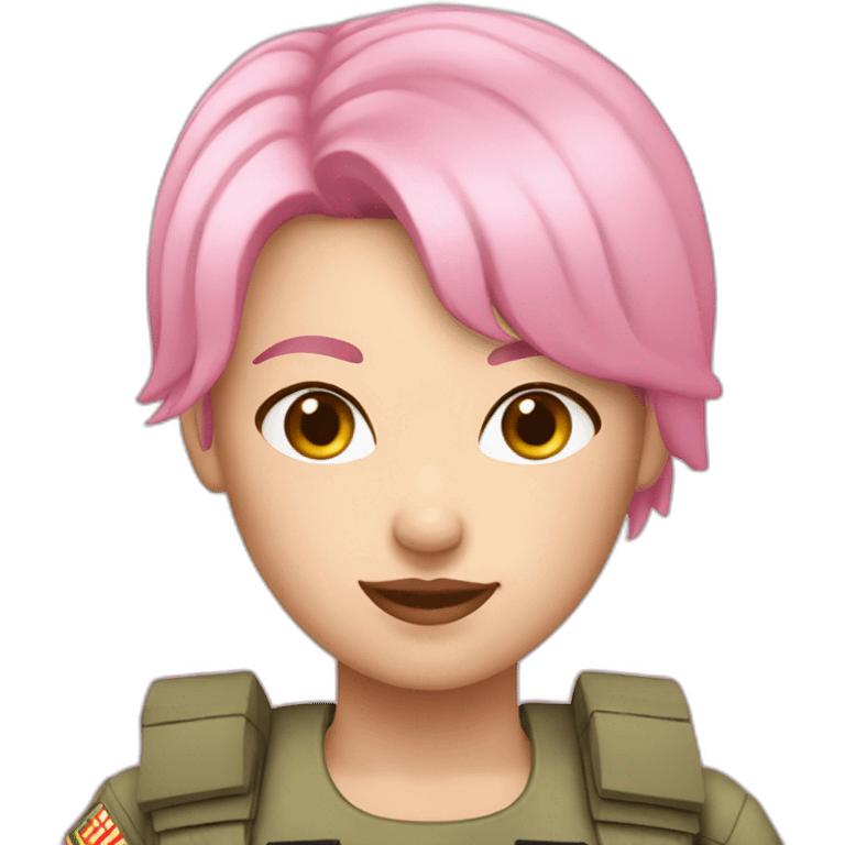 pink short hair white skin army girl emoji