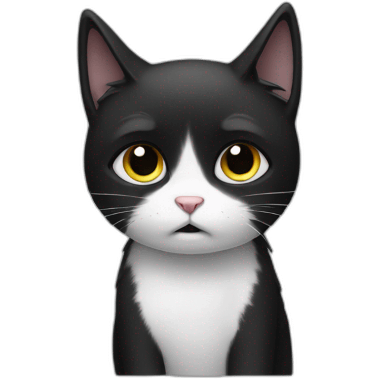 sad crying black and white cat emoji