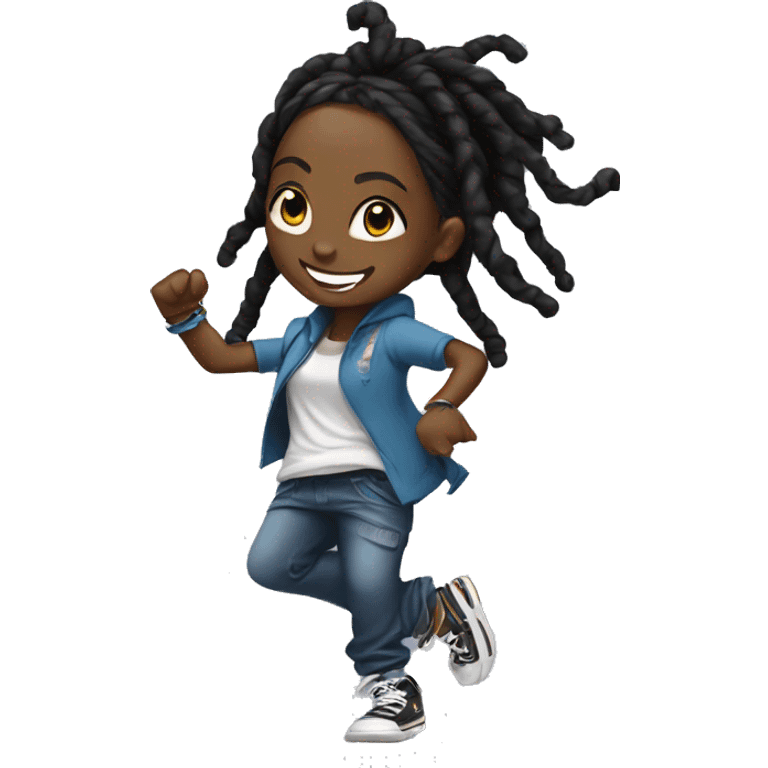 BLACK GIRL WITH DREADS DANCING drssed in bboy gear emoji