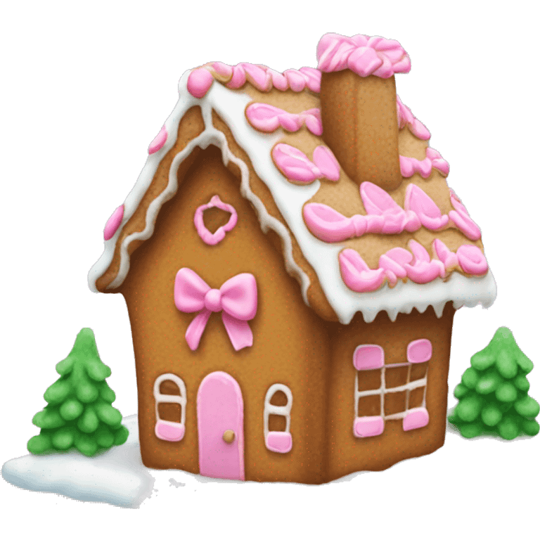 Gingerbread house with a pink bow  emoji