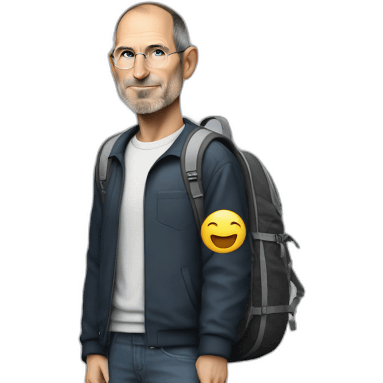 steve jobs with a backpack, in front of the Moon emoji