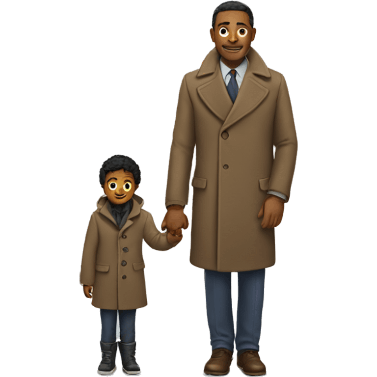 a man in a coat holds a child's hand emoji