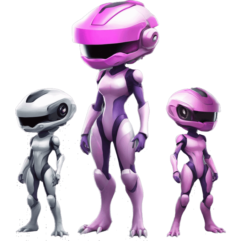 Lizard-Reptile-Raptor-Alien-Genesect-Mewtwo-Fakémon, with pink eyes, with a futuristic visor-helmet, wearing a techwear-suit, Full Body emoji