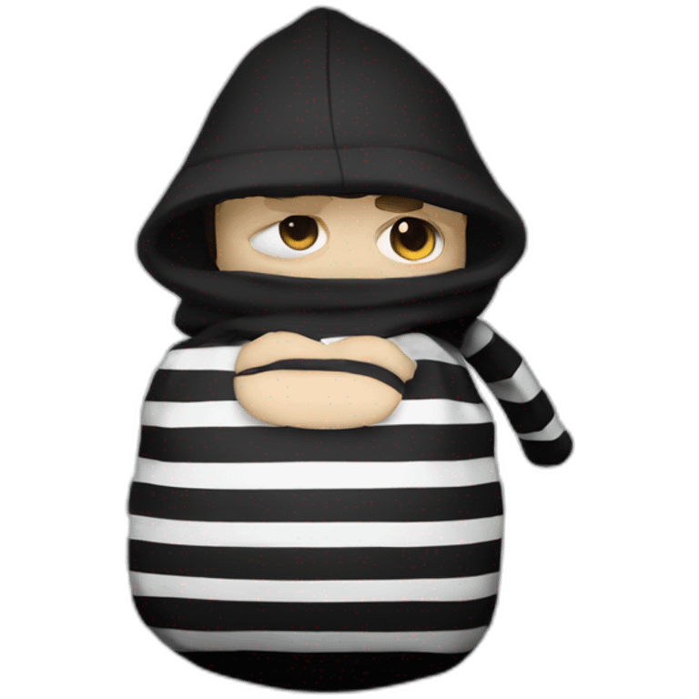 thief with sack in striped black and white clothing emoji