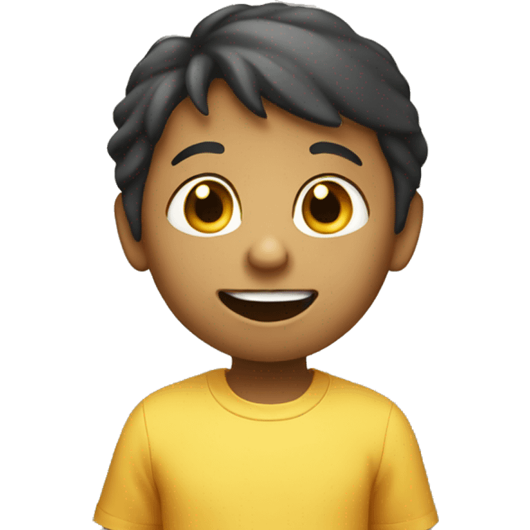 talking child with speech bubble near emoji