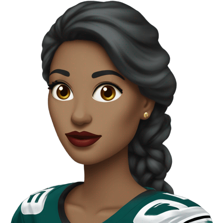  White skin female dark hair red lips wearing Philadelphia Eagles jersey emoji