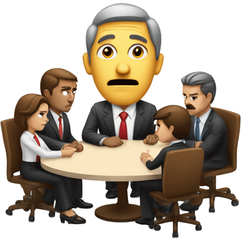 business people sitting around a table looking unhappy emoji