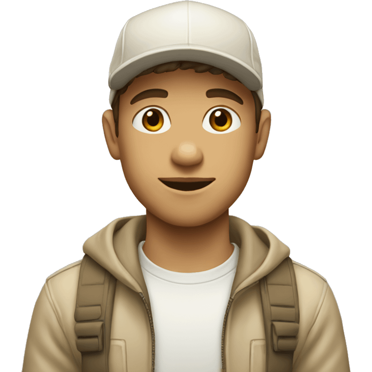 "Young man, white with  wearing a beige cap." emoji