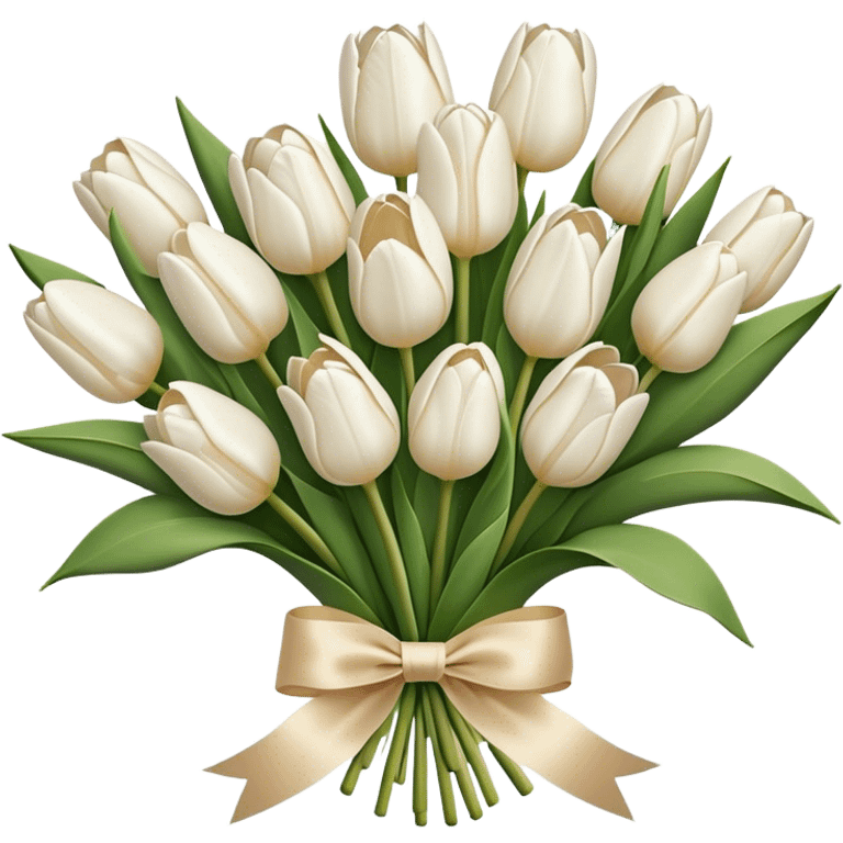 bouquet of white tulips with beige satin ribbon emoji