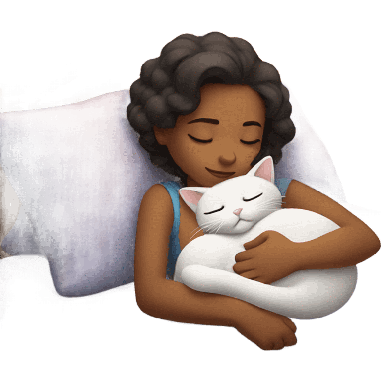 girl sleeping with cat emoji