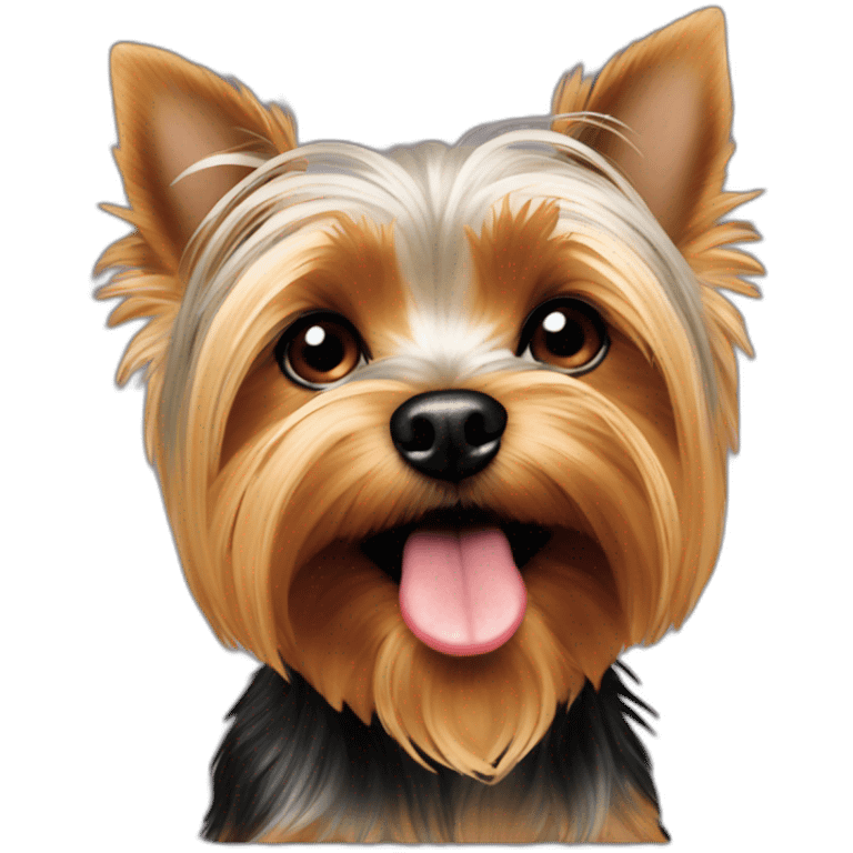 Short snout Yorkie is with black eyes licking it’s nose  emoji