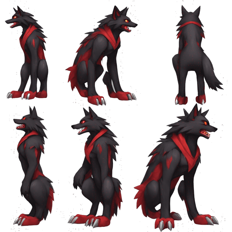  Cool Edgy Black Red Digimon-Fakemon-Wolf full body emoji