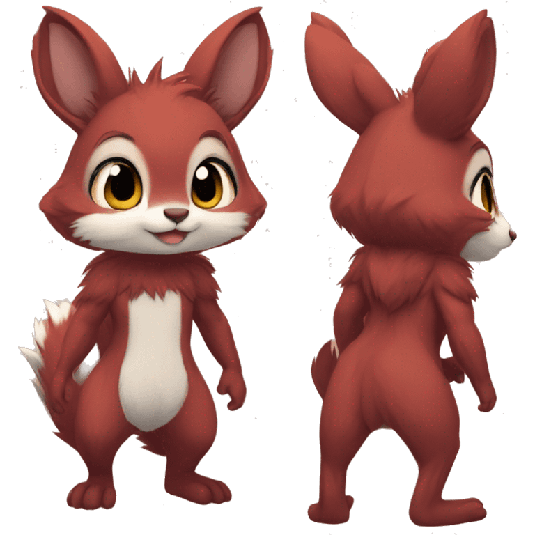 Cute, Chibi, Kemono-style, Anthro, Fur-Sona, Dark-Red, Squirrel-Rabbit-hybrid-Fakémon, full body emoji