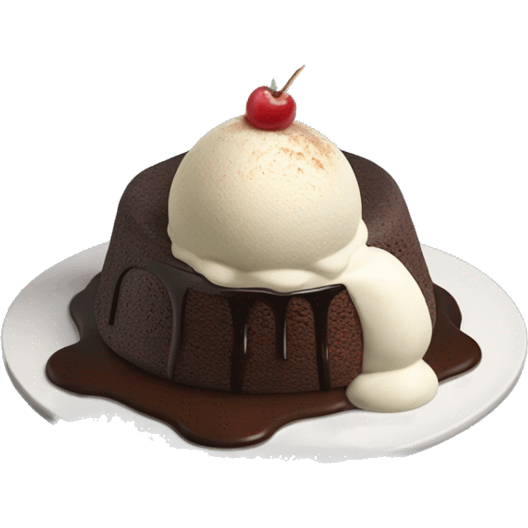 chocolate lava cake with ice cream on top on a plate emoji