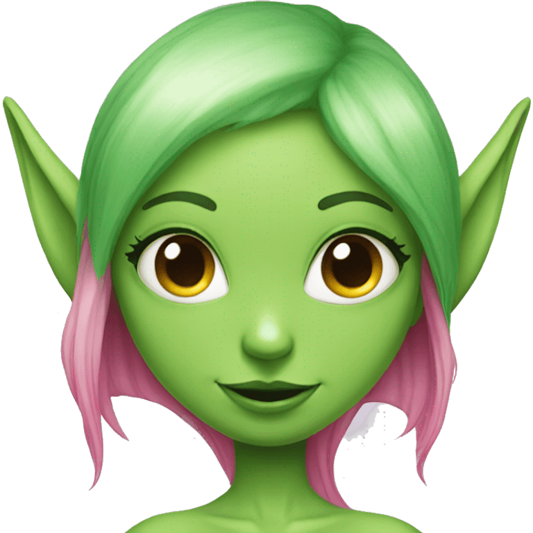 green alien girl with elf ears and pink hair emoji