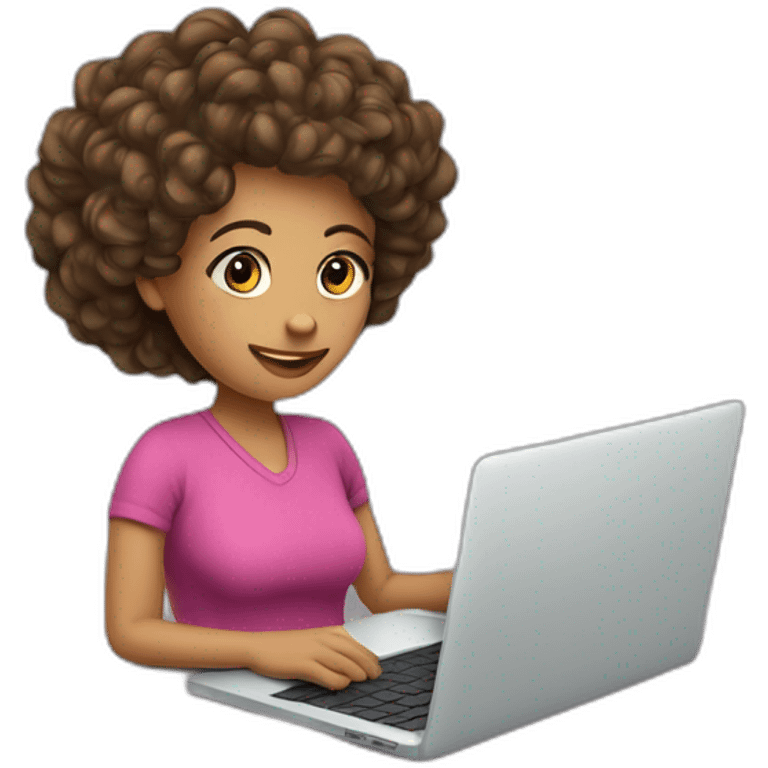 Mujer morocha de rizos con laptop emoji