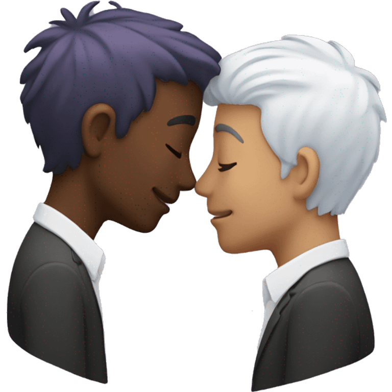 Two men kissing, one of the white with lavender hair and the other person is black  emoji