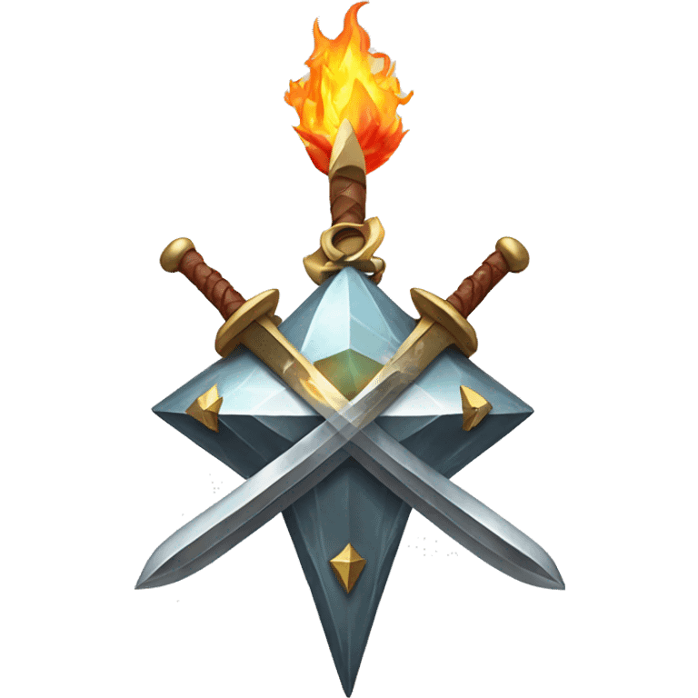 A Diamond star with a Sword on fire in front of  emoji