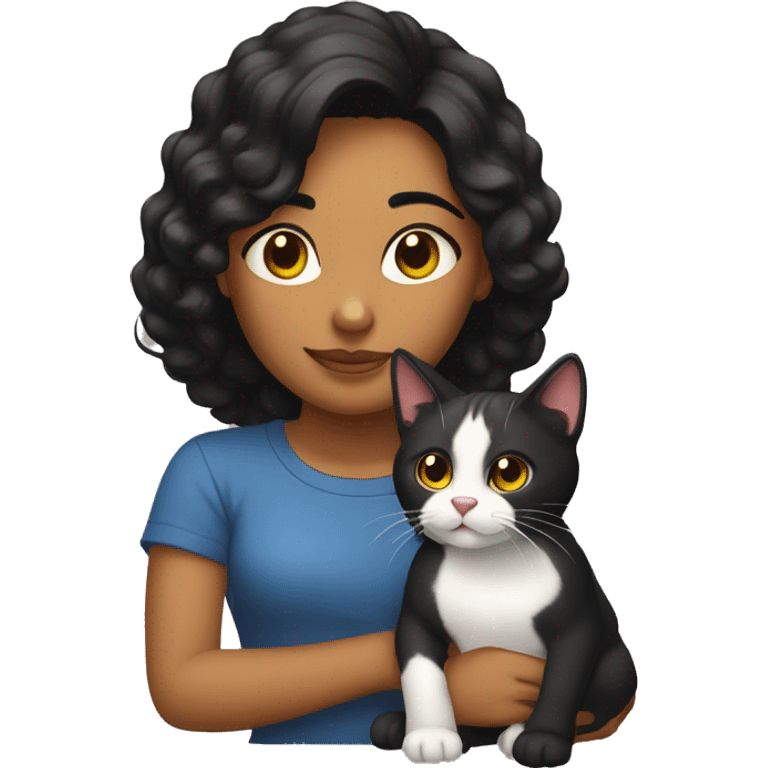 Gato negro con una chica pelo negro  emoji