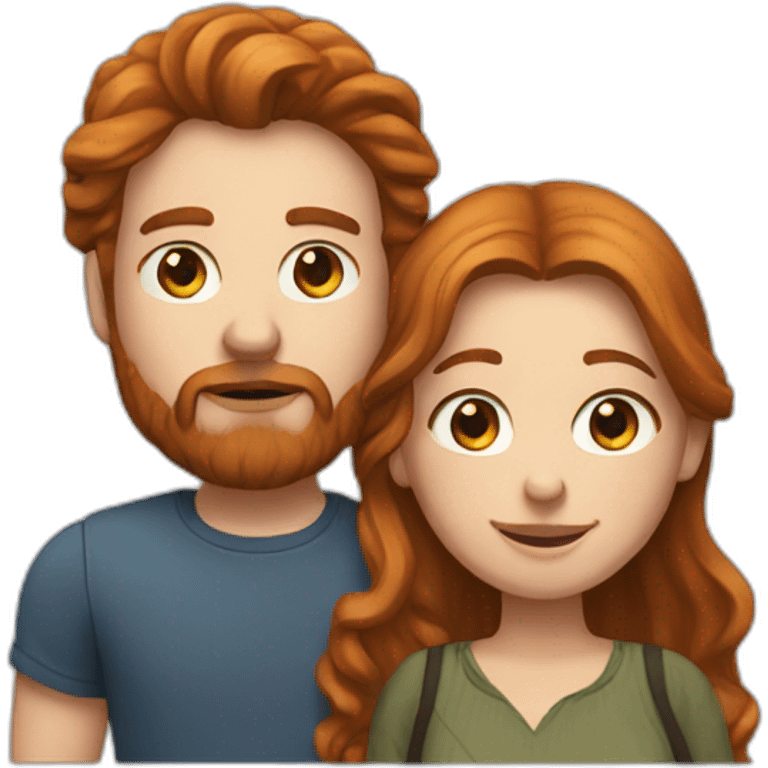 Bearded brunette man and long haired ginger girlfriend  emoji