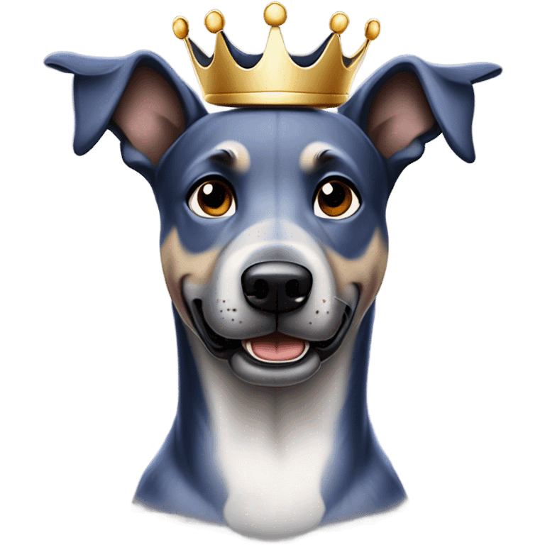 A smiling malinois dark blue merle color, without red and white color with a crown on his head emoji