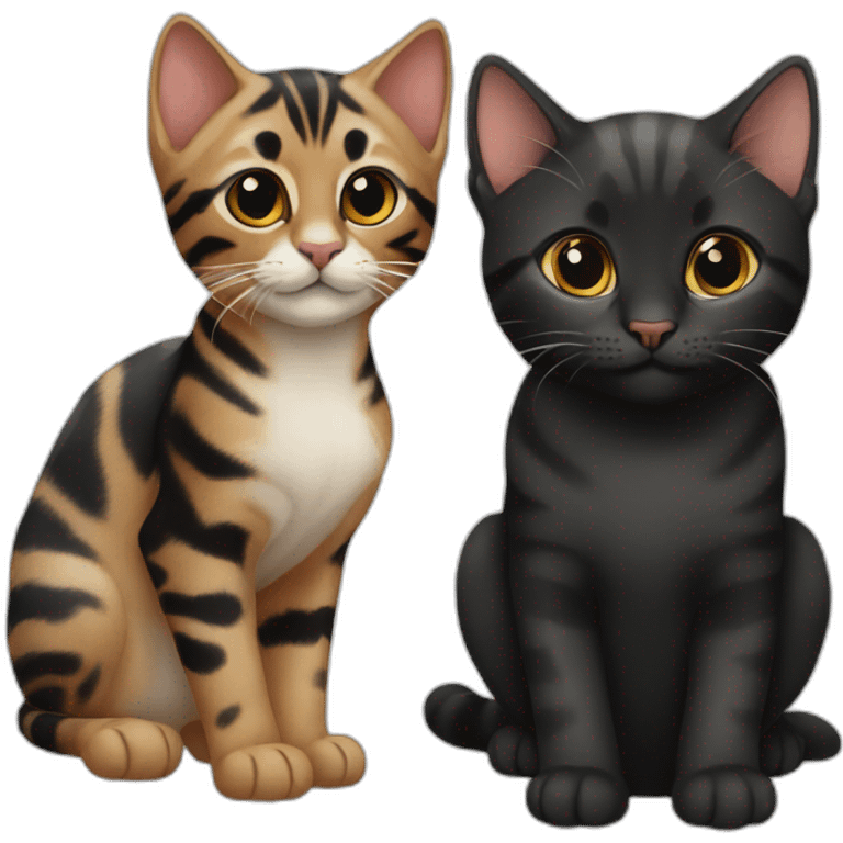 two-cats-bengal-and-cat-black-kitten-together emoji