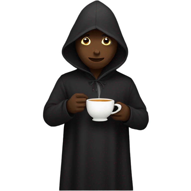 Black hooded figure with a cup of tea emoji