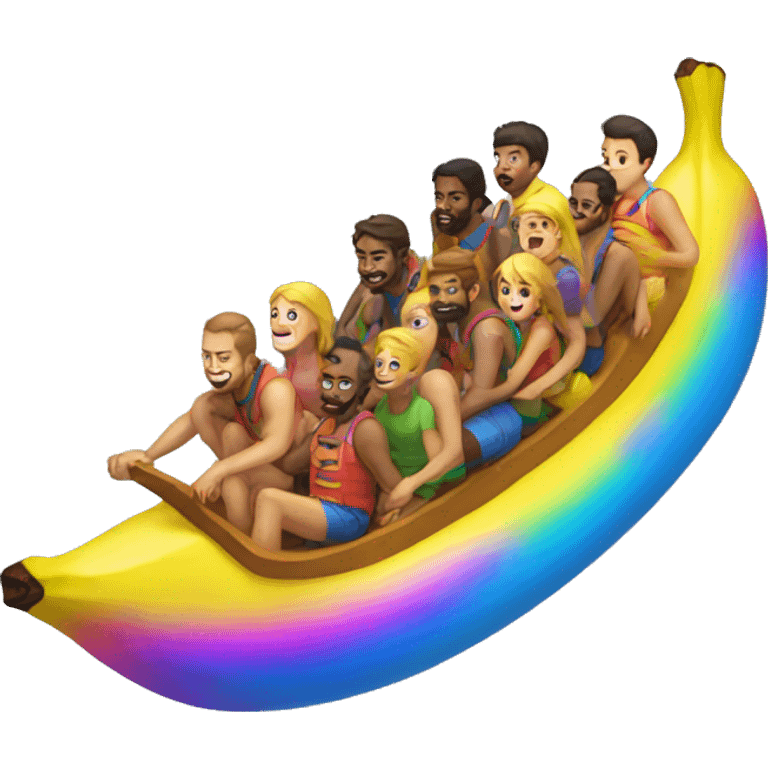 rainbow banana boat with ten people  emoji