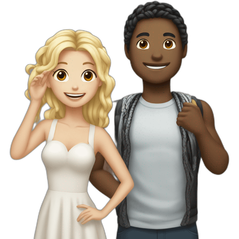 a blonde white boy celebrating his birthday with a black girl with black braids emoji