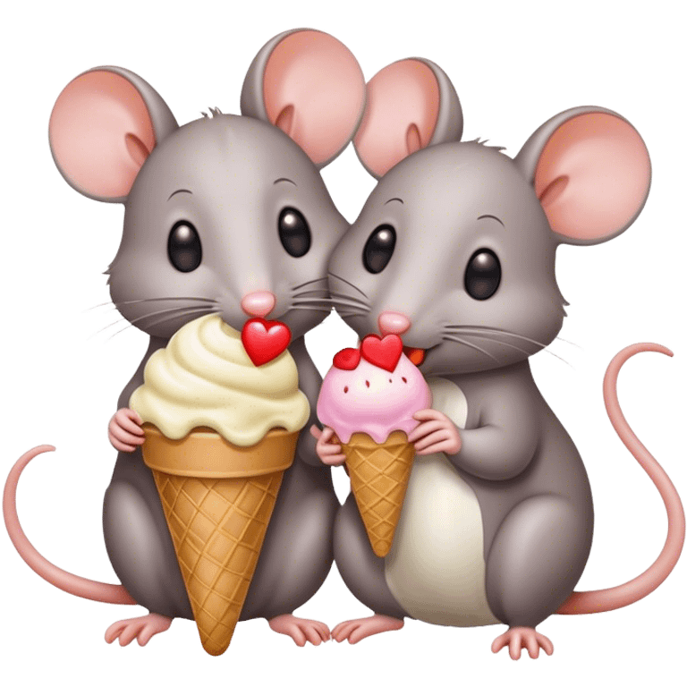 two rats eating ice cream together with hearts  emoji