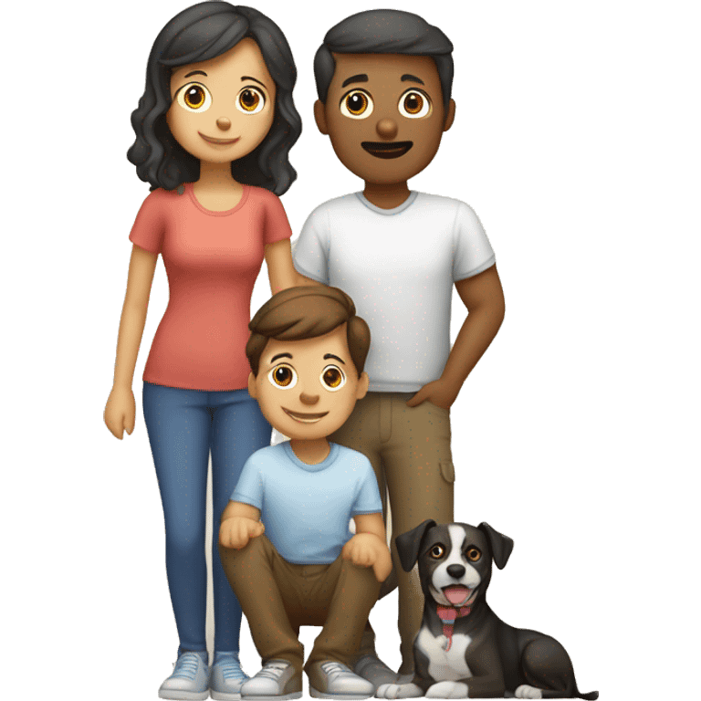 Family of 5 people (mum, dad, 2 older brothers, and younger sister), and a pet dog emoji