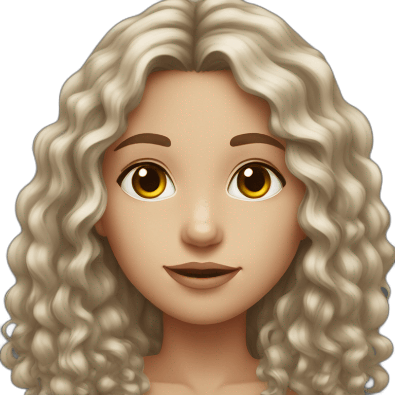 girl with dark brown long curly hair, fair skin and hazel eyes emoji