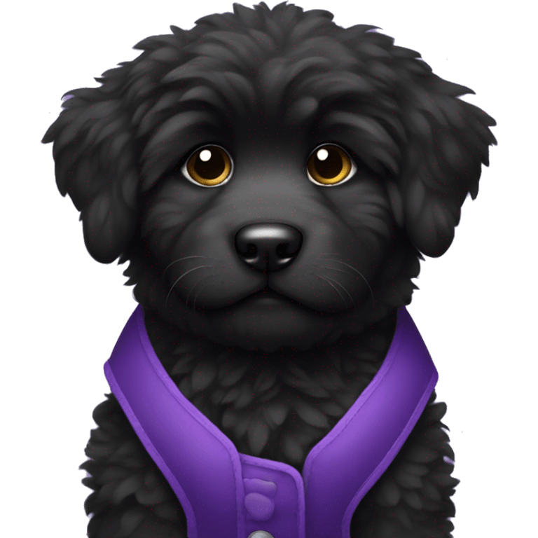 solid black fluffy puppy wearing a purple vest emoji