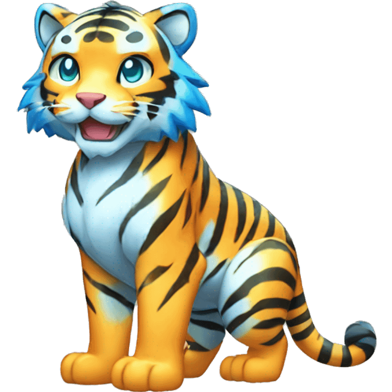 Colorful Shiny Kawaii Cute Blue-striped Tiger-Fakémon-Pokémon full body emoji