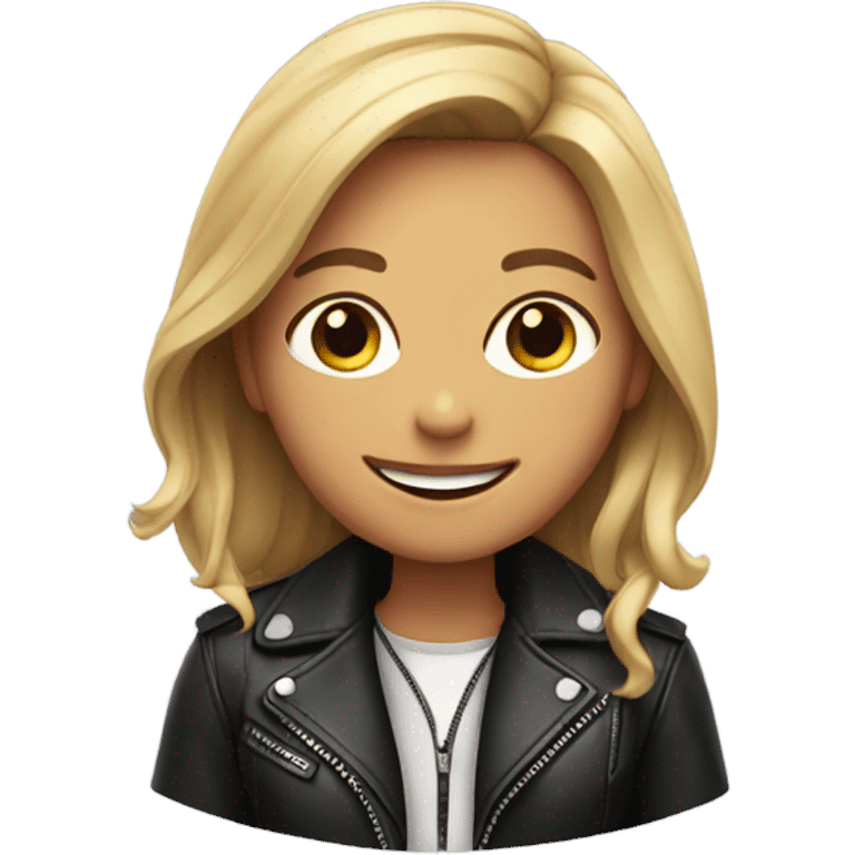 smiling girl in leather jacket emoji