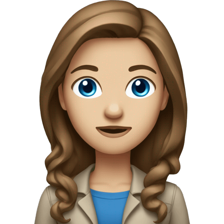 journalist female brown long hair, blue eyes emoji