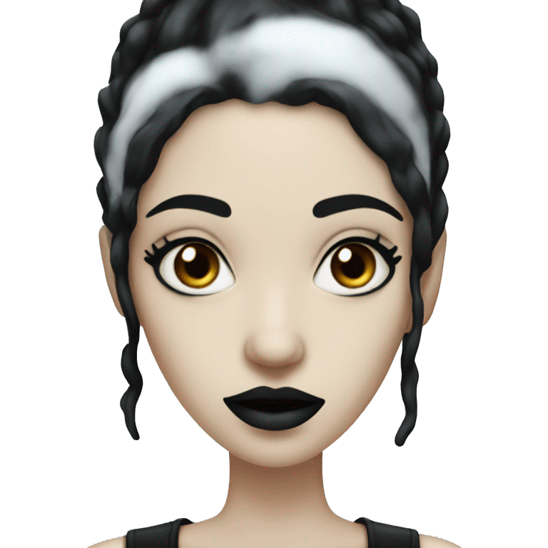 white goth women with black hair and white flour water on face emoji