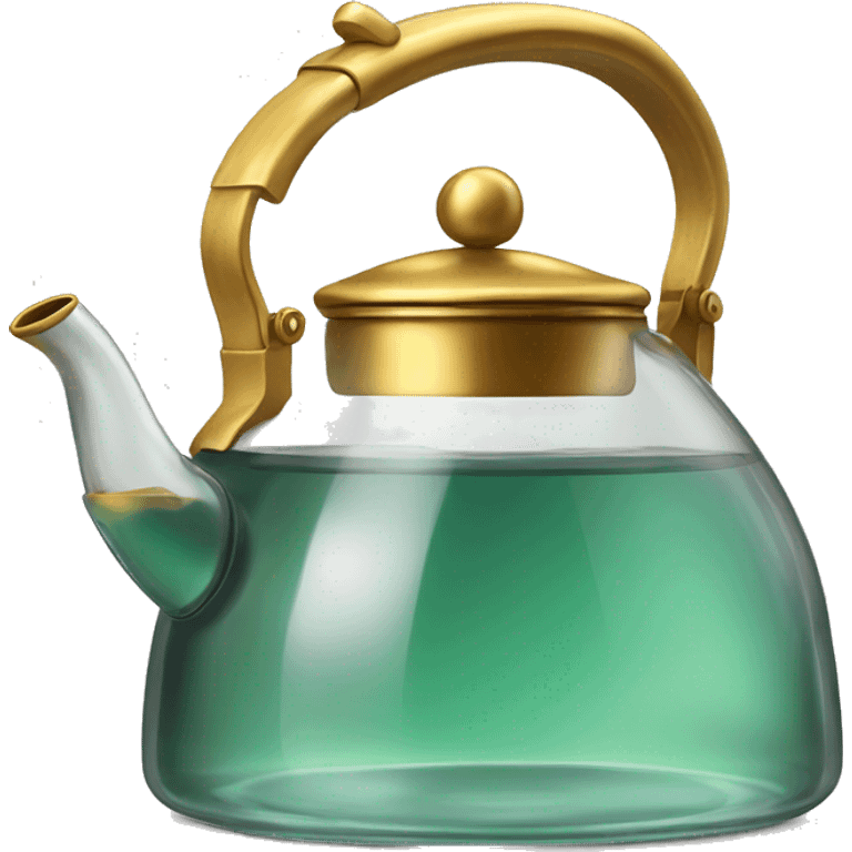 glass tea kettle with gold tea emoji