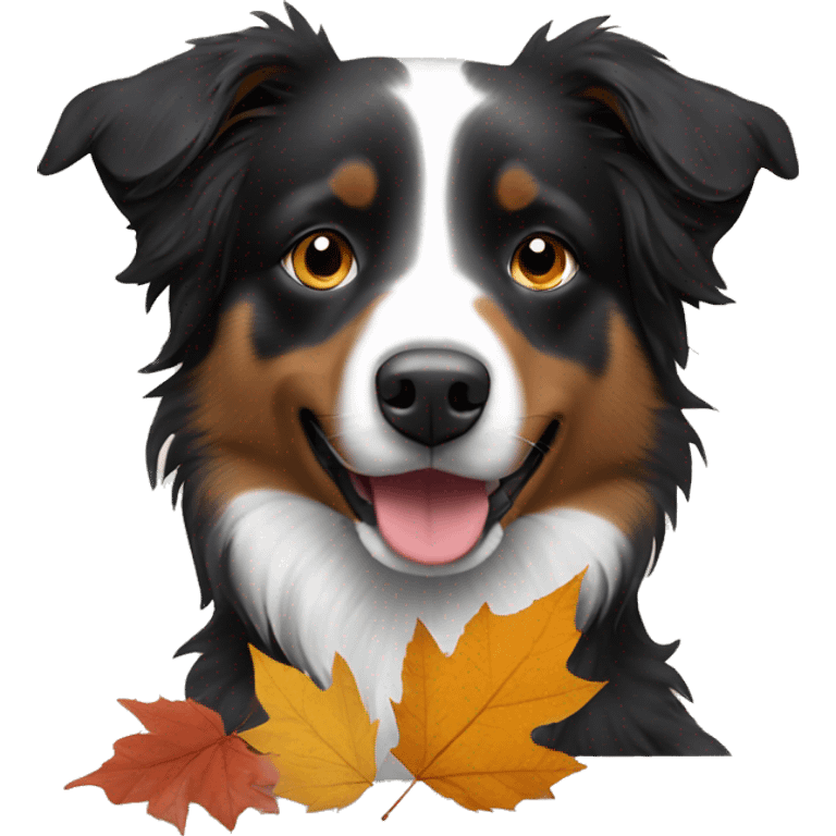 Autumn leaves with Small black australian shepherd dog emoji